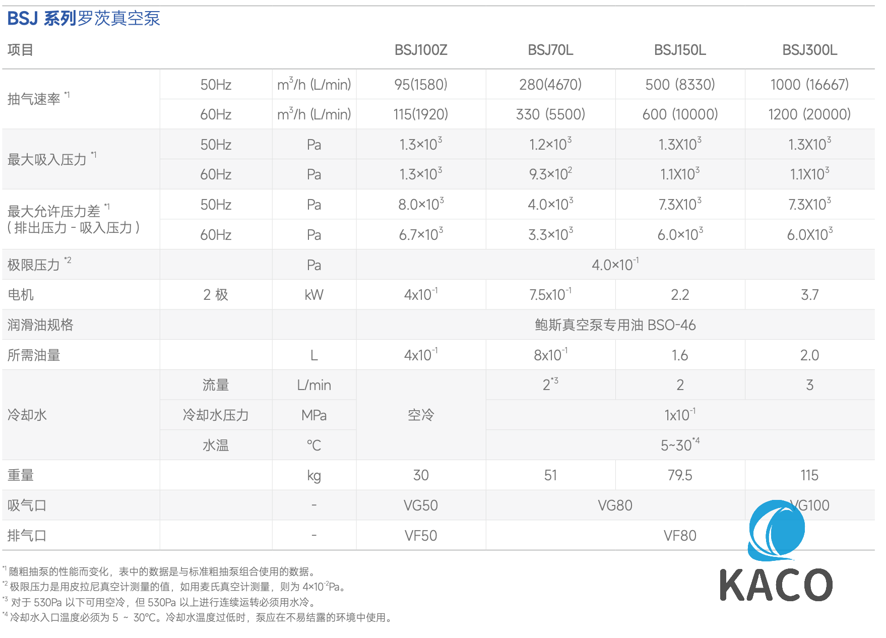 羅茨泵BSJ300L性能參數(shù)